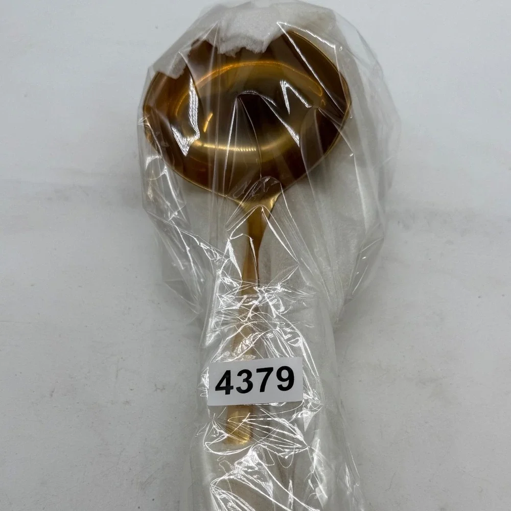 VTG MCM Thailand Bronze Brass Ladle Sauce Spoon Set 3 Gold Tone Floral Etched